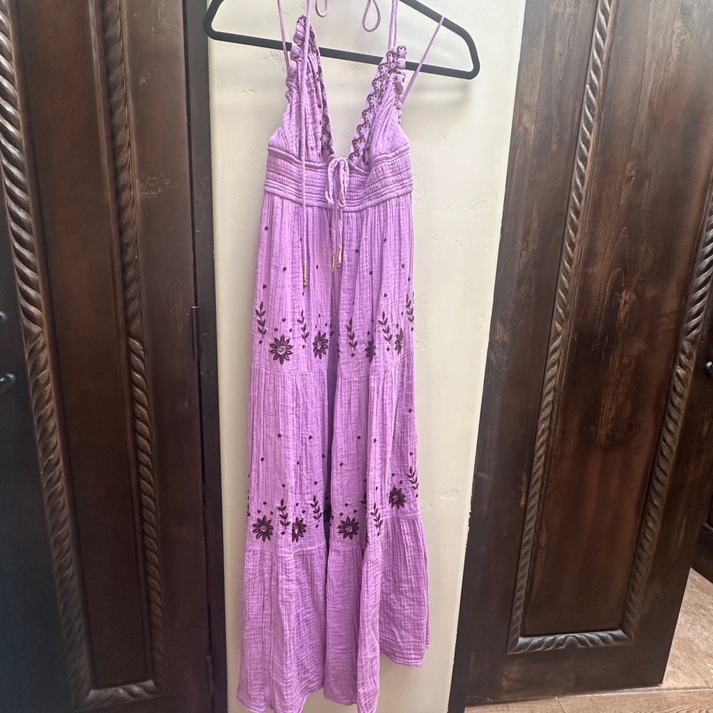 Purple Maxi Dress with Floral Embroidery